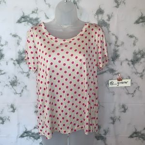 NWT Chloe K Taupe / Pink Polka Dot Large Short Sleeve Shirt